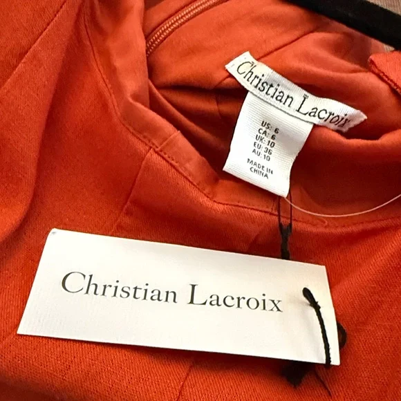 ✨NWT Christian Lacroix Vibrant Orange Linen Midi Dress | Sleeveless | Size 6 ✨ - Picture 7 of 10